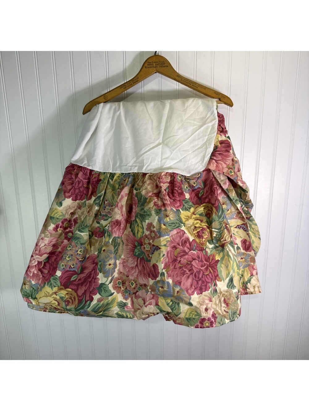 Vintage 90s Floral Bed Skirt Full Size Cottage Style Pink Rose Blue Pansy Martex